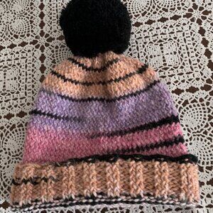 Hand Knitted Girls Hat Cap/Beanie Pink Brown Black Coral One Size Warm Wear